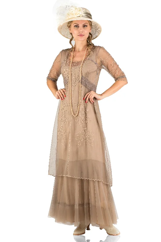 Stylish Women's Outerwear Apparel Victoria Vintage Style Party Gown in Sand by Nataya