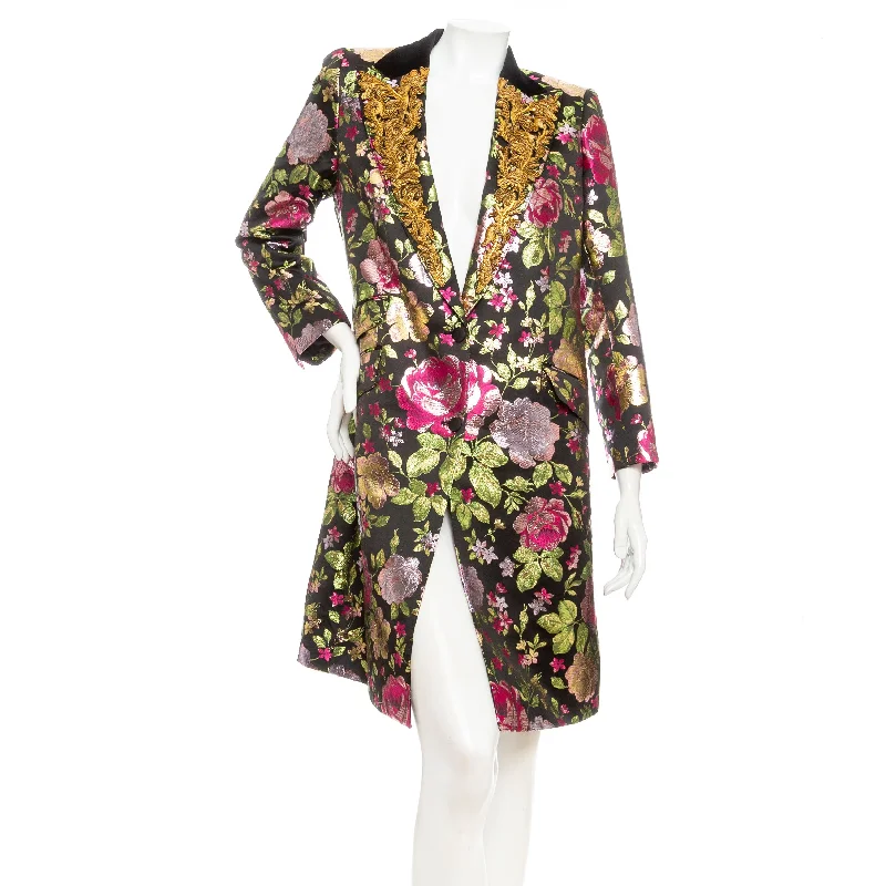 Women's Tops And Clothing Metallic Multicolored Floral Brocade Beaded Coat