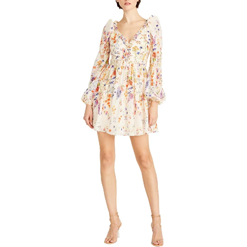 Stylish Women's Attire ML Monique Lhuillier Womens Floral Print Above Knee Mini Dress