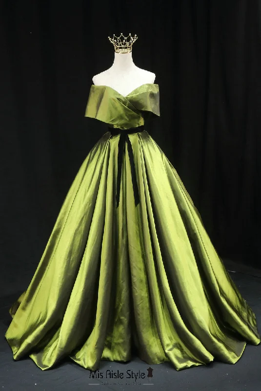 Flash Sales This Week Ball Gown Off Shoulder Sleeve Green Prom Dress