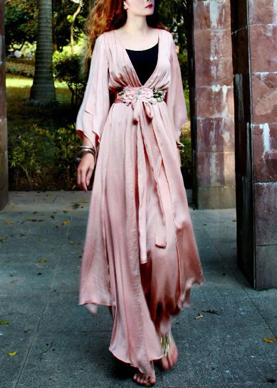 Forward Trendsetter Women Light Pink V Neck Asymmetrical Exra Large Hem Silk Beach Cinch Dress Spring Forward Trendsetter Women Light Pink V Neck Asymmetrical Exra Large Hem Silk Beach Cinch Dress Spring