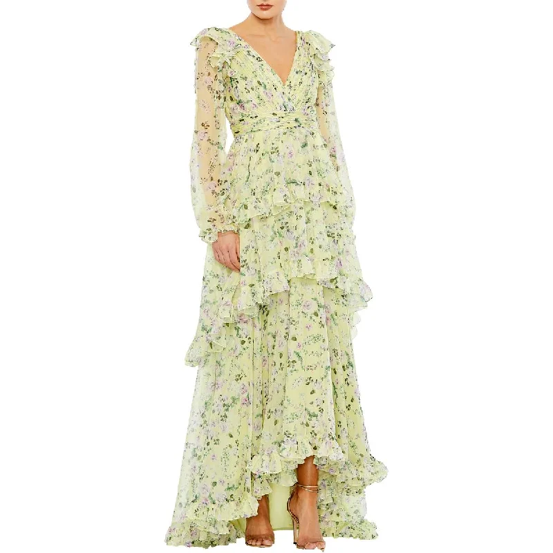 Women's Occasion Wear Apparel Mac Duggal Womens Chiffon Floral Print Maxi Dress