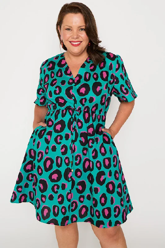 Limited-Time Sale – Grab It Before It'S Gone Siena Cotton Minty Leopard Dress