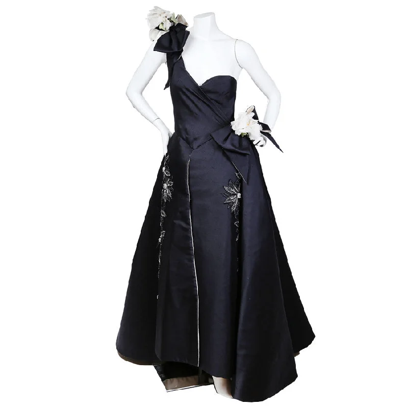 Clearance Sale Online 1960s Navy Blue Floral Appliqué Gown