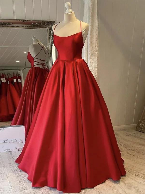 Sale On Clothing Ball Gown Criss-Cross Back Dark Red Prom Dress