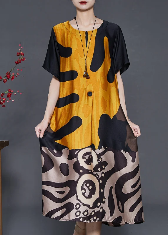 Exclusive Styles, Exclusive Discounts Yellow Print Silk Robe Dresses Oversized Summer