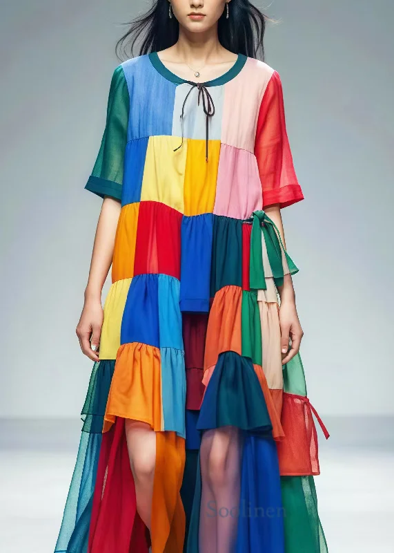Comfortable Women's Clothes Bohemian Colorblock Oversized Patchwork Tulle Beach Dress Summer Comfortable Women's Clothes Bohemian Colorblock Oversized Patchwork Tulle Beach Dress Summer