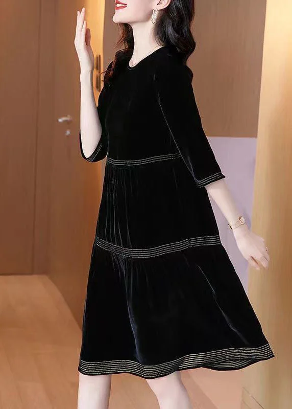 Time-Limited Discounts Just For You Plus Size Black O-Neck Patchwork Silk Velour Dresses Half Sleeve Time-Limited Discounts Just For You Plus Size Black O-Neck Patchwork Silk Velour Dresses Half Sleeve