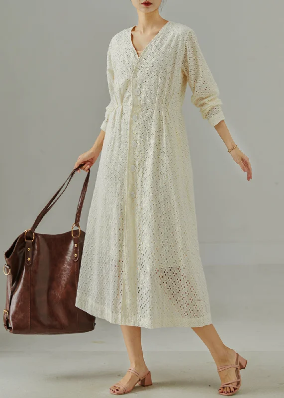 Limited Stock – Weekend Offers Available Now Handmade Milk White Hollow Out Cotton Cinched Dresses Fall Limited Stock – Weekend Offers Available Now Handmade Milk White Hollow Out Cotton Cinched Dresses Fall