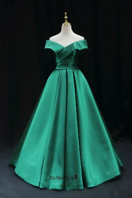 Flash Sale Or Flash Sales Ball Gown Off Shoulder Sleeve Green Prom Dress