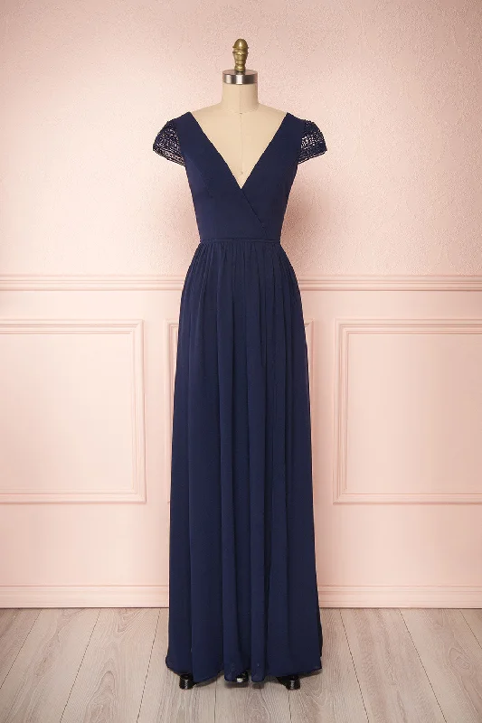 Women's Seasonal Attire Senji Navy | Backless Chiffon & Lace Gown