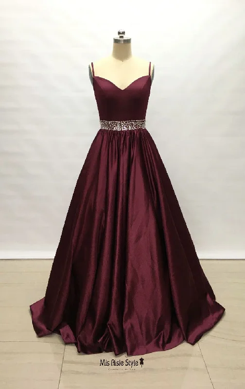 Flash Discount Ball Gown Spaghetti Straps Burgundy Prom Dress