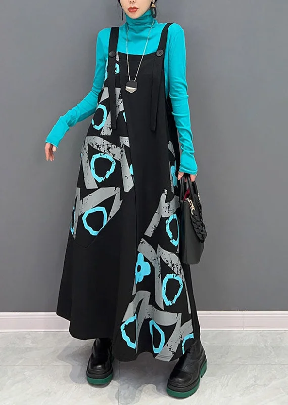 Chic & Cozy Collection Women Black Asymmetrical Design Patchwork Print Cotton Strap Dress Spring Chic & Cozy Collection Women Black Asymmetrical Design Patchwork Print Cotton Strap Dress Spring