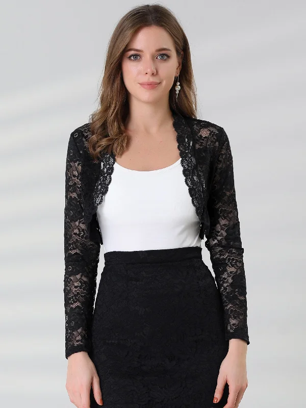 Women's Clothing For Special Occasions Elegant Sheer Floral Lace Cropped Bolero Shrugs