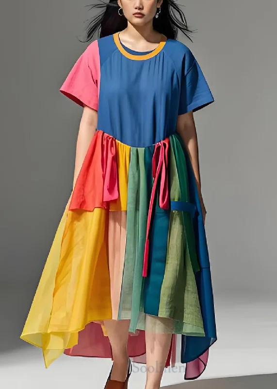 Timeless Women's Garments Plus Size Colorblock O Neck Wrinkled Patchwork Cotton Dresses Summer Timeless Women's Garments Plus Size Colorblock O Neck Wrinkled Patchwork Cotton Dresses Summer