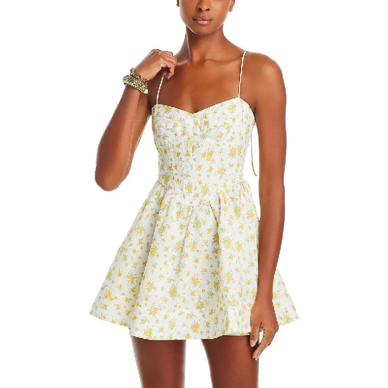 Women's High-Fashion Attire Bardot Womens Floral Print Mini Mini Dress