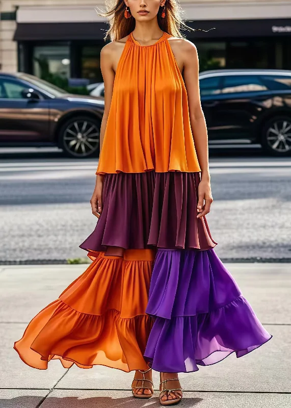 Clearance Sale, All Cheap Handmade Orange Cold Shoulder Patchwork Chiffon Vacation Dresses Summer Clearance Sale, All Cheap Handmade Orange Cold Shoulder Patchwork Chiffon Vacation Dresses Summer