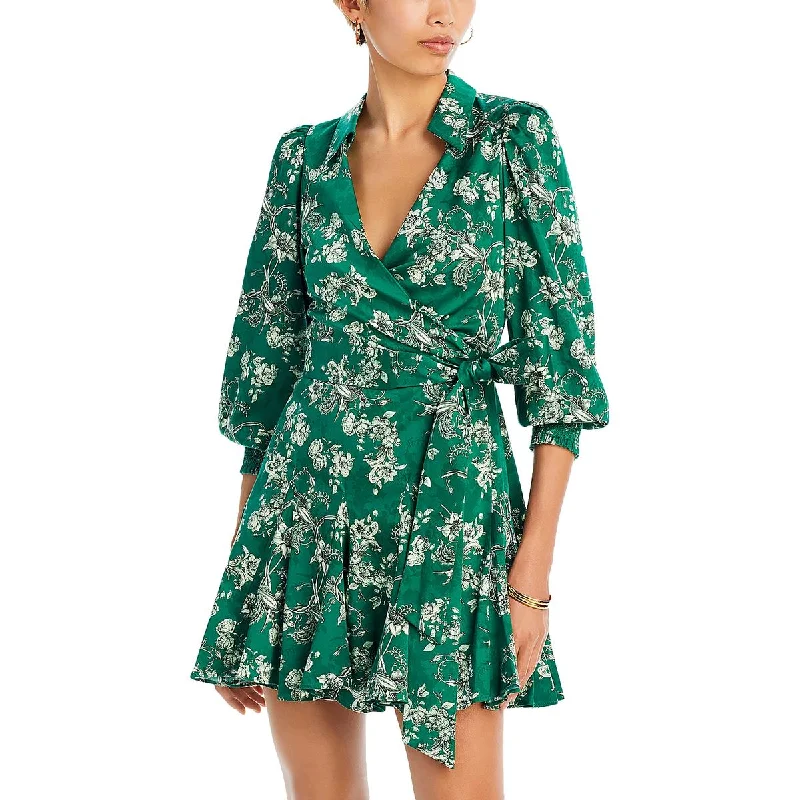 Women's Vintage-Inspired Outfit Alice and Olivia Womens Alisa Floral Print Long Sleeve Wrap Dress