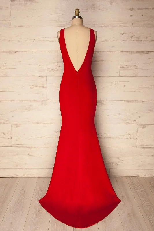 Women's Cozy Winter Attire Sanya Red | Backless Mermaid Gown