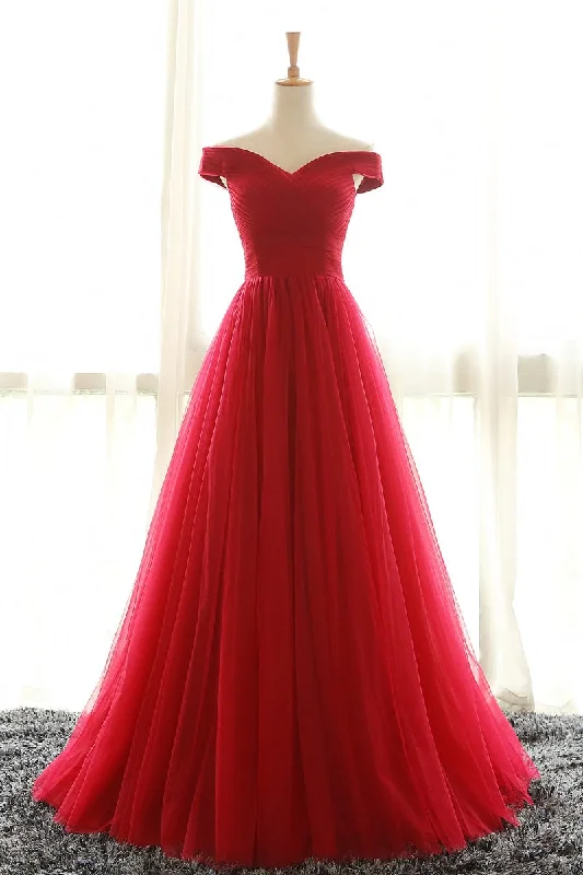 Clothes Sales Ball Gown Off Shoulder Sleeve Red Prom Dress