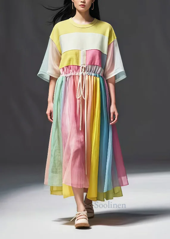 Women's Athletic Clothes DIY Rainbow Cinched Patchwork Tulle Dress Summer