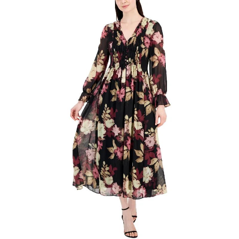 Sustainable Women's Apparel Taylor Womens Chiffon Floral Midi Dress