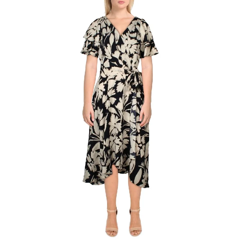 Women's Athletic Garments DKNY Womens Floral Print Midi Wrap Dress