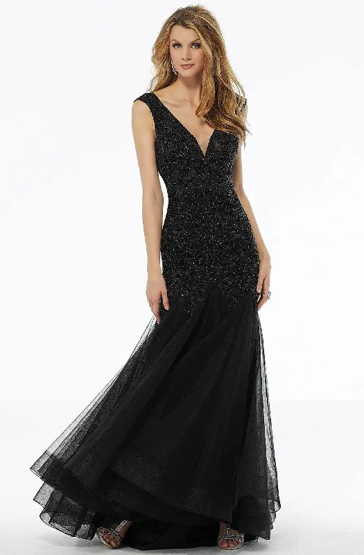 Women's Plus-Size Clothes MGNY By Mori Lee 72103 - Beaded V-Neck Trumpet Gown