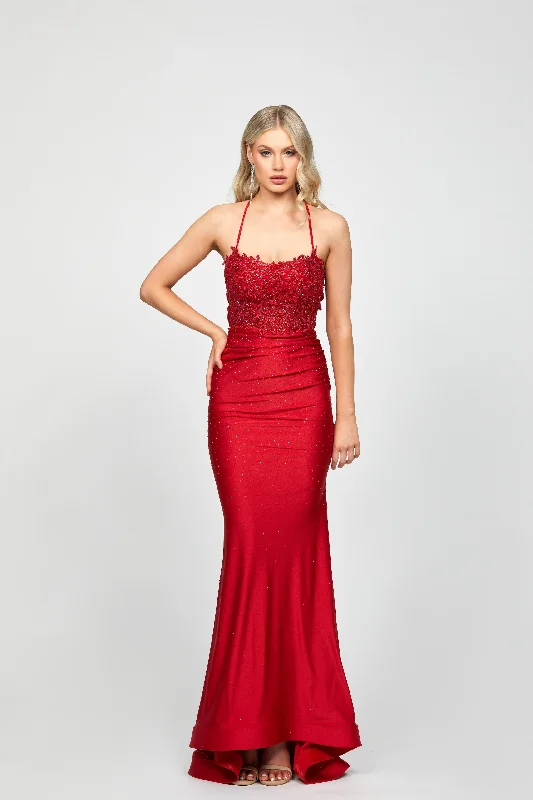 Women's Holiday Attire Alamaya Scoop Gown Red