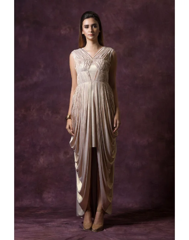 Women's Casual Apparel KAIRA's Nude Color Cowl Short Drape Gowns for Rent