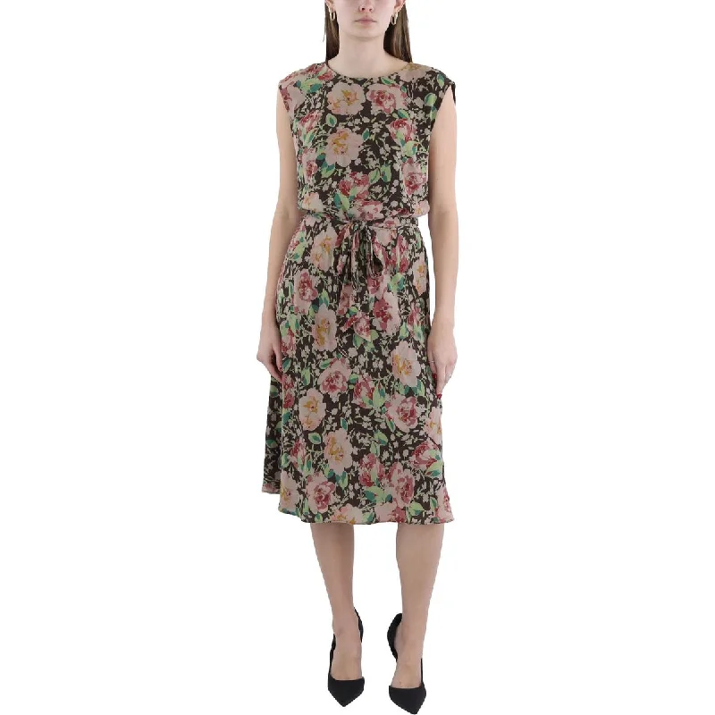 Women's Holiday Apparel Lauren Ralph Lauren Womens Floral Print Mid Calf Shift Dress