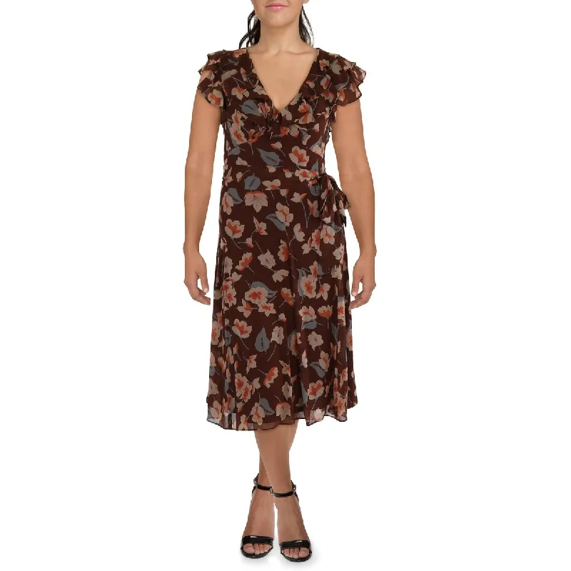 Online Boutiques Best Lauren Ralph Lauren Womens Chiffon Floral Print Midi Dress