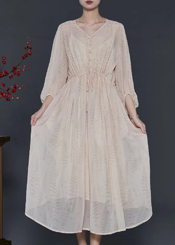 Your Favorite Items, Now At Lower Prices Boho Apricot Cinched Print Chiffon Dresses Summer