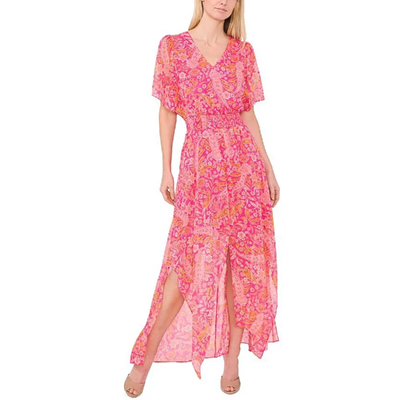 Women's Seasonal Wardrobe Clothing CeCe Womens Floral Print Flutter Sleeves Maxi Dress