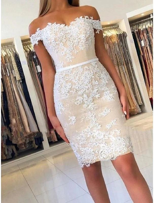 Clothing Store Sheath / Column Homecoming Dresses Floral Dress Holiday Cocktail Party Short / Mini Sleeveless Off Shoulder Lace with Appliques