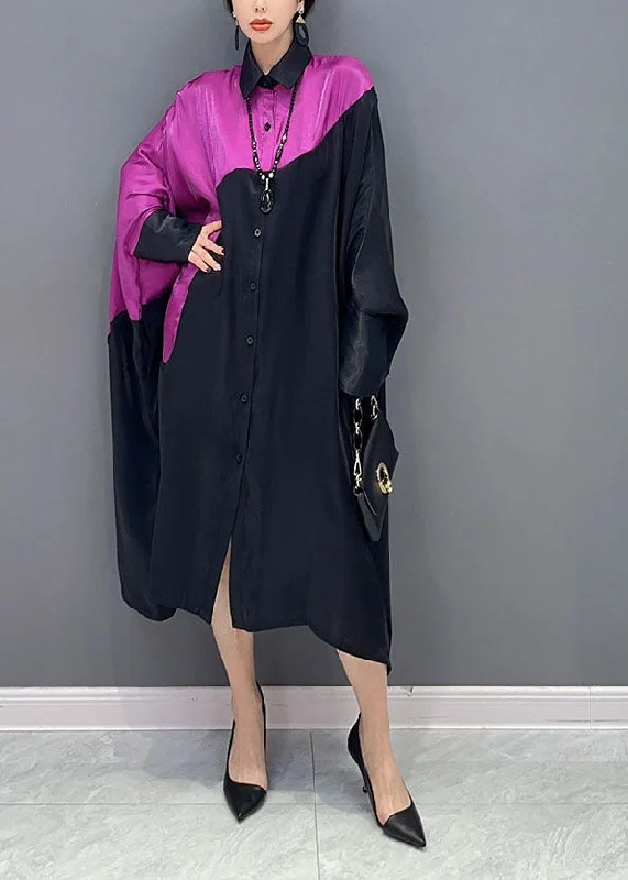 Flash Sale Fever Plus Size Colorblock Peter Pan Collar Patchwork Oversized Silk Dress Batwing Sleeve