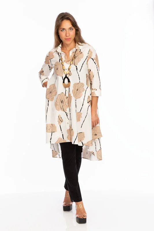 Women's Work Apparel Beige Floral Shirt Dress | LIOR