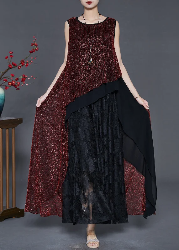 Weekend Rush – Discounts On Bestsellers Red Patchwork Tulle Dresses Oversized Low High Design Summer Weekend Rush – Discounts On Bestsellers Red Patchwork Tulle Dresses Oversized Low High Design Summer
