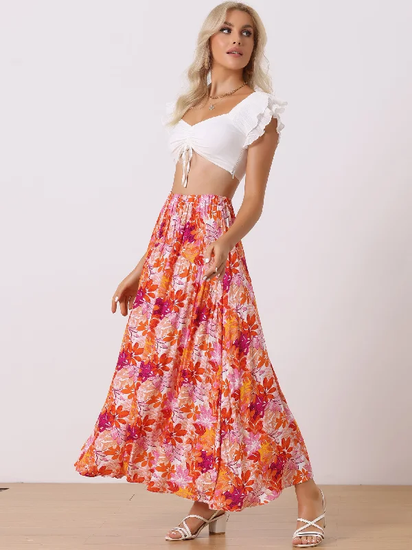 Women's Clothes Floral Elastic High Waist Bohemian Beach Maxi Skirt