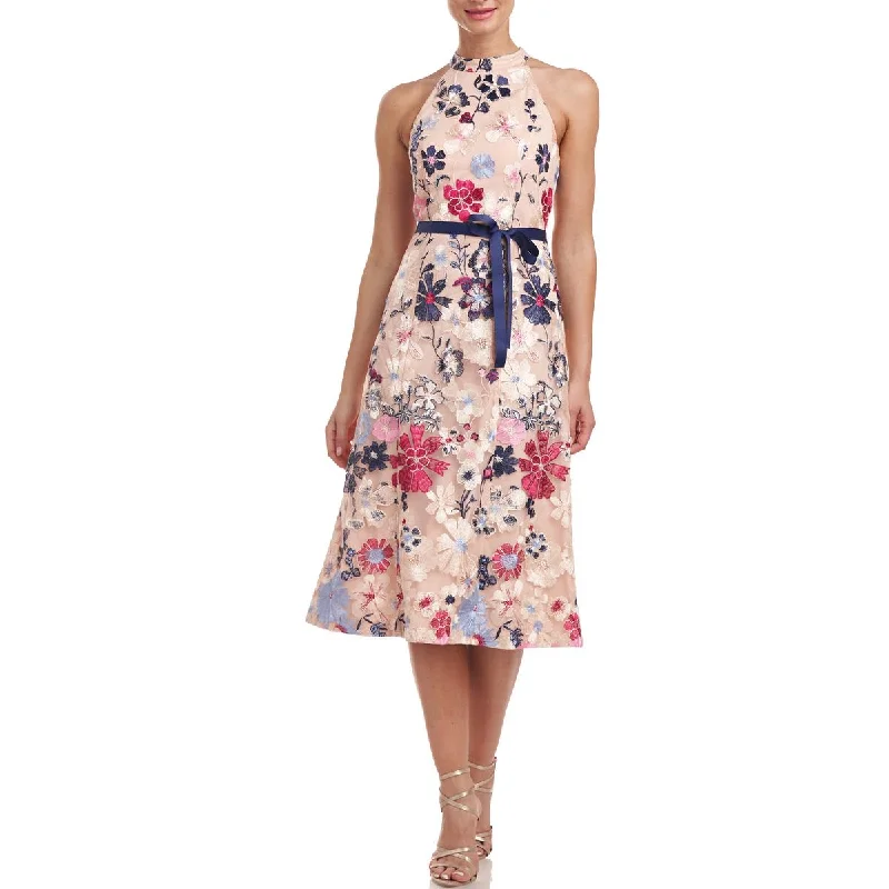 Women's Stylish Vacation Attire JS Collections Womens Eleanor Tea Embroidered Floral Midi Dress