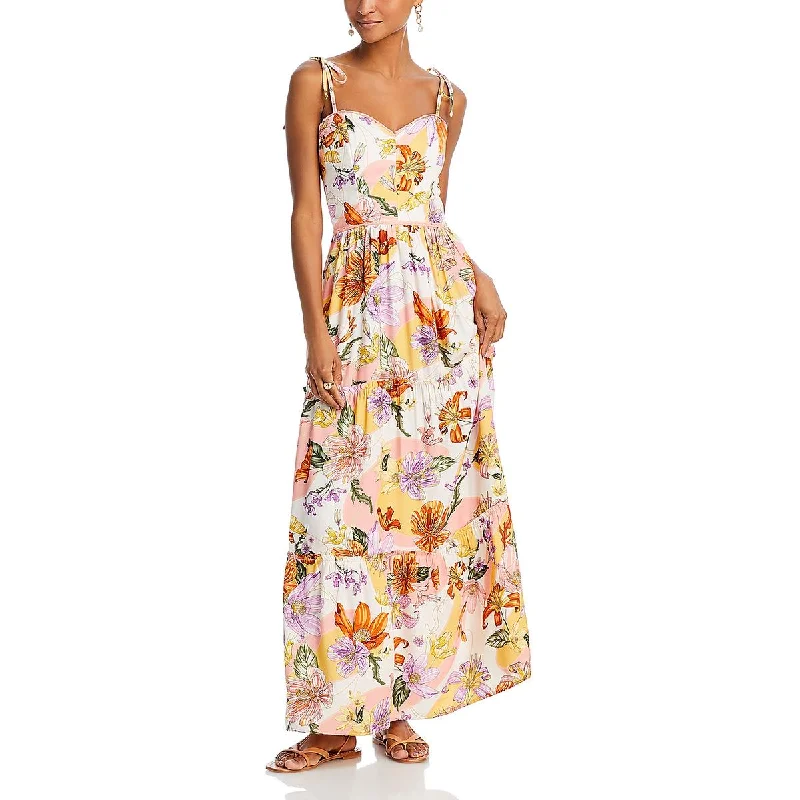 Sustainable Fashion Clothing For Women Agua Bendita Womens Floral Print Ribbed Maxi Dress