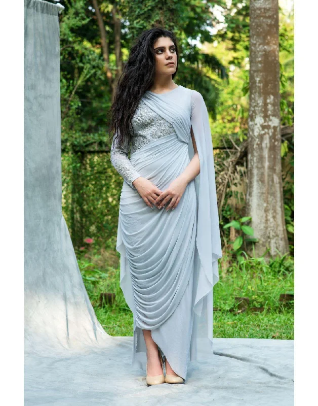 Women's Outerwear Apparel Kaira's Grey Cape Drape Gown - Rent