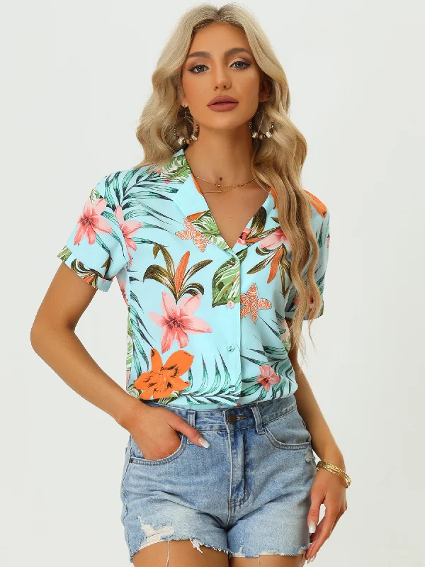 Best Online Clothing Boutiques Hawaiian Tropical Leaves Floral Short Sleeve Button Down Shirt