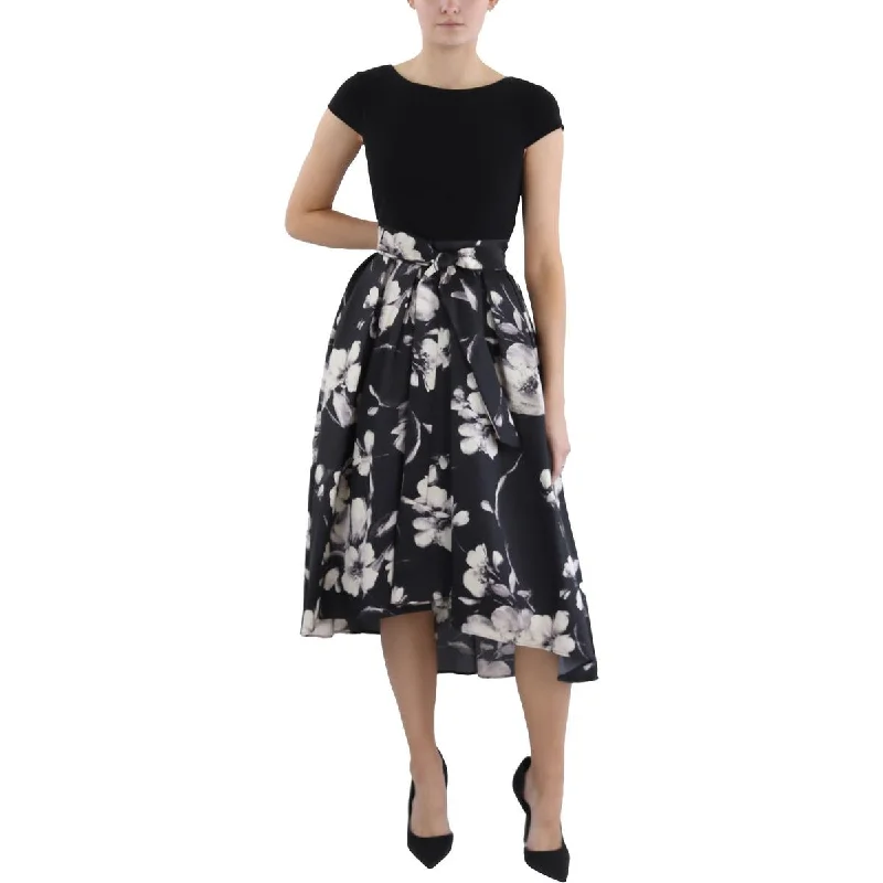 Formal Clothing For Women SLNY Womens Petites Hi-Low Floral Print Fit & Flare Dress