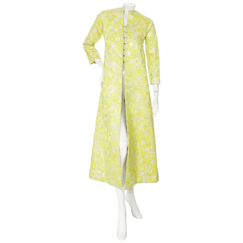 Women's Clothing For Travel 1960s Haute Couture Lime Floral Brocade Caftan