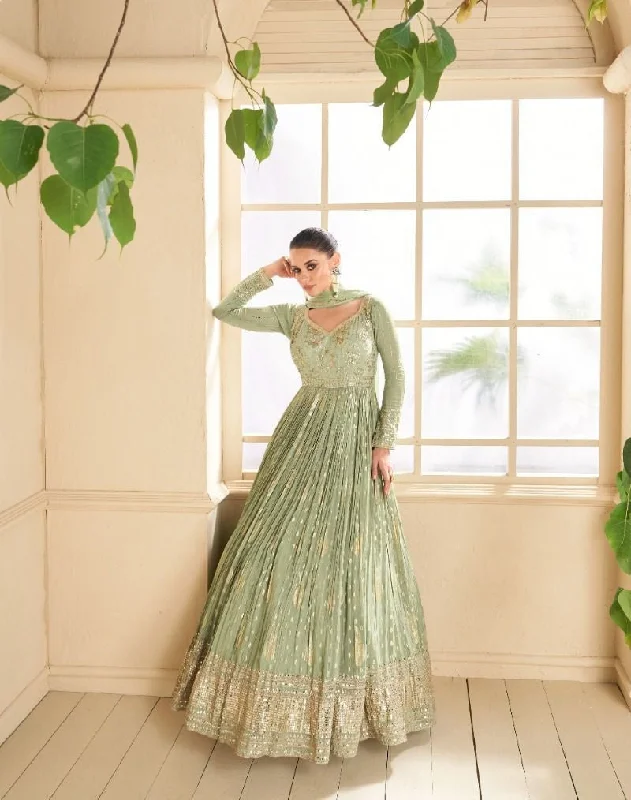 Vintage-Inspired Women's Apparel Real Georgette Pure Viscos Silk Anarkali Designer Gowns - Rent