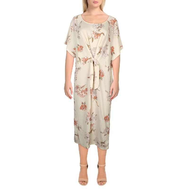 Women's Clothing Apparel Angels Womens Plus Floral Print Knot-Front Midi Dress