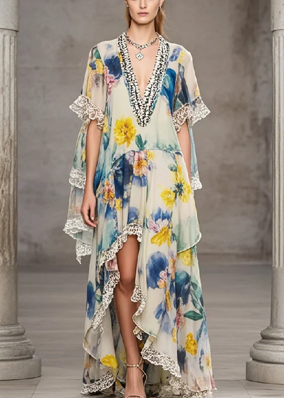 Women's Comfortable Garments Boutique Asymmetrical Lace Patchwork Print Chiffon Dresses Summer Women's Comfortable Garments Boutique Asymmetrical Lace Patchwork Print Chiffon Dresses Summer