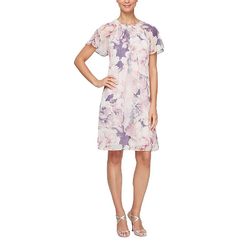 Women's Functional Outdoor Garments SLNY Womens Floral Print Embellished Neckline Mini Dress