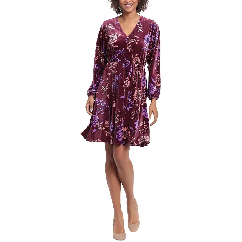 Timeless Women's Outfit London Times Womens Floral Print Velvet Shift Dress